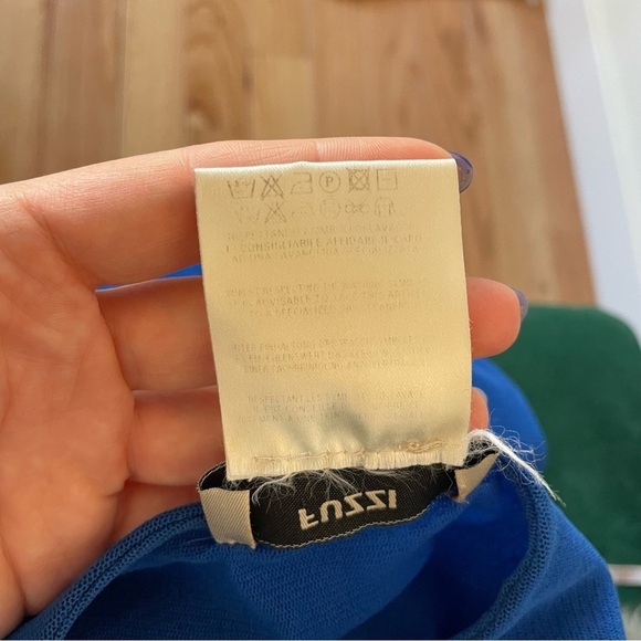 Jean Paul Gaultier Fuzzi Blue Mesh Sleeveless V-Neck Knot Front Dress EUC Size S - Picture 6 of 8